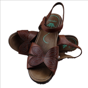 Dansko Brown Leather Upper Round Open Toe Wedge Heel Velcro Slingback Sandal